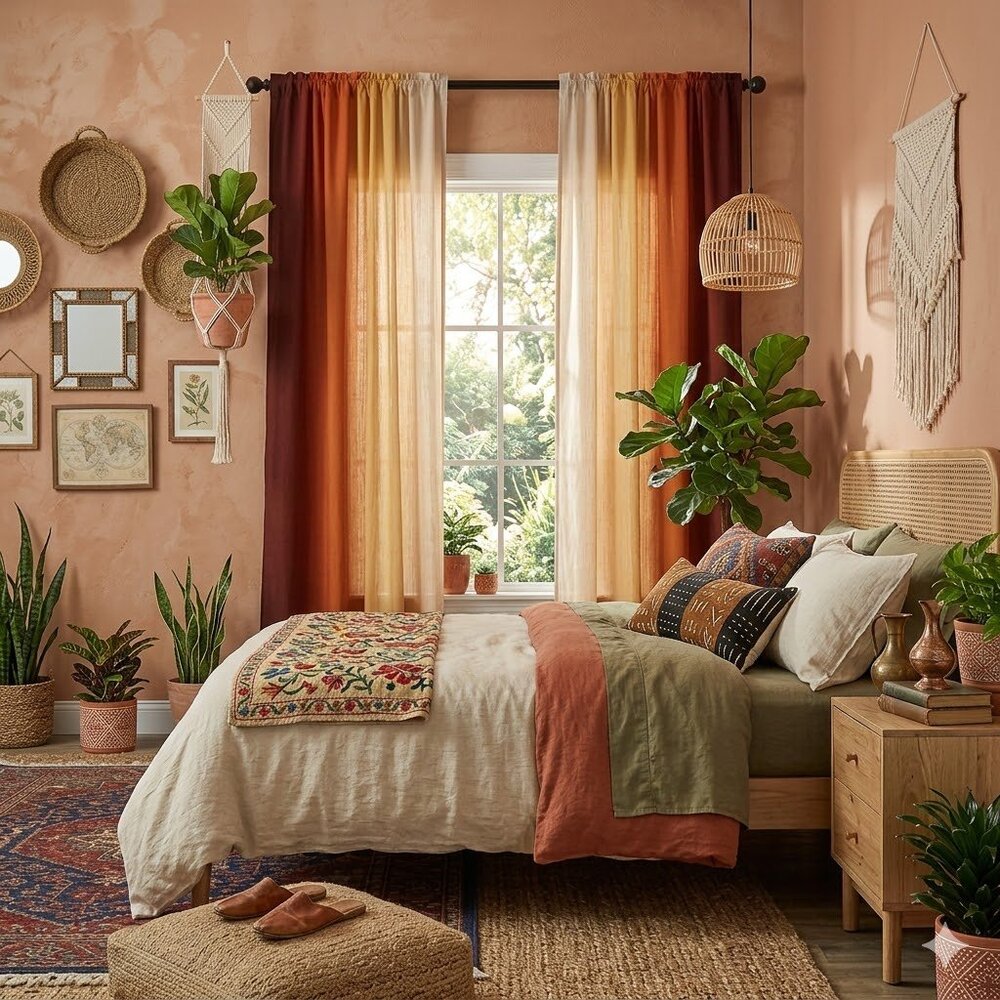 NEW Terracotta Orange Ombre 84"/96 Set of 2 Boho Decor Light Filtering Curtains